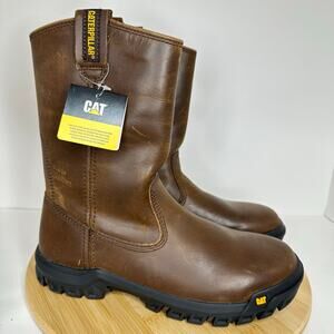 Caterpillar Drawbar Pull On Work Boots Steel Toe Brown Leather Mens Size 7.5 NEW